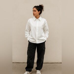 Planet by Lauren G | White Cotton Drop Shoulder Top Business Casual Lightweight